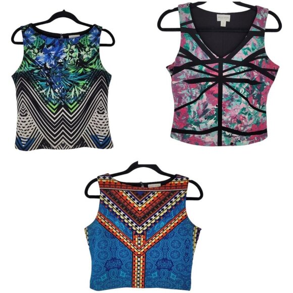 Bisou bisou womens Medium set of 3 Multicolor sleeveless scuba tops - Picture 1 of 12